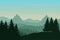 Vector flat illustration of a panoramic mountain landscape with