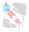 Vector flat illustration reception of osteopath in office. Image shows process manual treatment