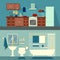 Vector flat illustration for rooms of apartment, house. Home interior design kitchen and bath modern decoration with