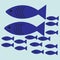 Vector flat illustration. Shoal of blue fish