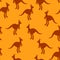 Vector flat illustration with silhouette kangaroo and baby kangaroo on fiery background. Seamless pattern on orange