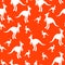 Vector flat illustration with silhouette kangaroo and baby kangaroo on fiery background.Seamless pattern on orange
