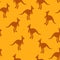 Vector flat illustration with silhouette kangaroo and baby kangaroo on fiery background. Seamless pattern on orange