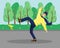 Vector flat illustration with a slipped man on a banana peel