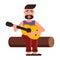 Vector flat illustration, style cartoon. A man sits on a log and plays the guitar, sings a song. Nature and picnic