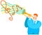 Vector flat illustration trumpeter playing trumpet.