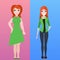 Vector flat illustration of two women of different stature