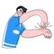 Vector flat illustration young man scratching skin of his hand.