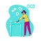 Vector flat illustration young woman who is cleaning, wiping table