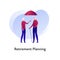 Vector flat insurance banner template illustration. Elder family person insurance concept. Senior male and female holding umbrella