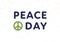 Vector flat international peace day simple banner template. Black text with green pacifism symbol isolated on white background.