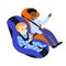 Vector flat isolated illustration with children of different ages and skin color in car seats.