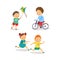 Vector flat kids activity in kindergarten set