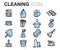 Vector flat line cleaning icons set