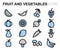 Vector flat line fruit and vegetables icons set