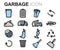 Vector flat line garbage icons set