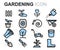 Vector flat line gardening icons set