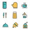 Vector flat line kitchen and cooking icons set