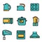 Vector flat line kitchen and cooking icons set