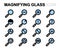 Vector flat line magnifying glass icons set