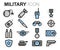 Vector flat line military icons set