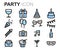 Vector flat line party icons set