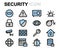 Vector flat line security icons set