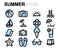 Vector flat line summer icons set