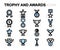 Vector flat line trophy and awards icons set