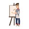 Vector flat man artist painter drawing on easel