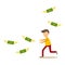 Vector flat man running catching money