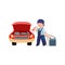 Vector flat mechanic boy with car bettery charger
