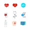 Vector flat medical web icons: hospital patient life death blood