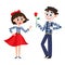 Vector flat mime giving flower to woman