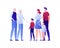 Vector flat modern big family character illustration. Grandparent with male and female child and boy girl grandchild isolated on