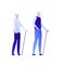 Vector flat modern old couple character illustration. Couple male, female of elderly walking with stick isolated on white