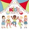 Vector flat multinational kids party poster