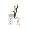 Vector flat office worker man dancing at table