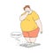 Vector flat overweight obese unhappy man at scale