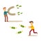 Vector flat people catching money scenes set