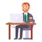 Vector flat people work place business worker person working on laptop at the table in office coworker businessman