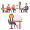 Vector flat people work place business worker person working on laptop at the table in office coworker businesswoman and