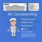 A vector flat picture specialists work with equipment. Installation or repair of air conditioner.