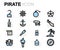 Vector flat pirate icons set