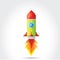 Vector flat pixel rocket on white background.