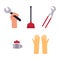 Vector flat plumbing tools, equipment set