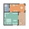 Vector flat projection apartment. Small house plan with furniture. Colorful illustration.