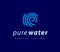 Vector flat pure water logotype on dark blue background.