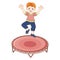 Vector flat redhead boy jumping at trampoline