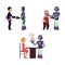 Vector flat robots people interaction scenes set